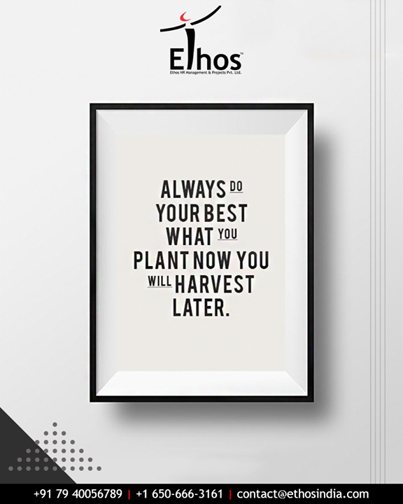 Always do your best. What you plant now, you will harvest later.

#QOTD #EthosIndia #Ahmedabad #EthosHR #Recruitment #CareerGuide #India