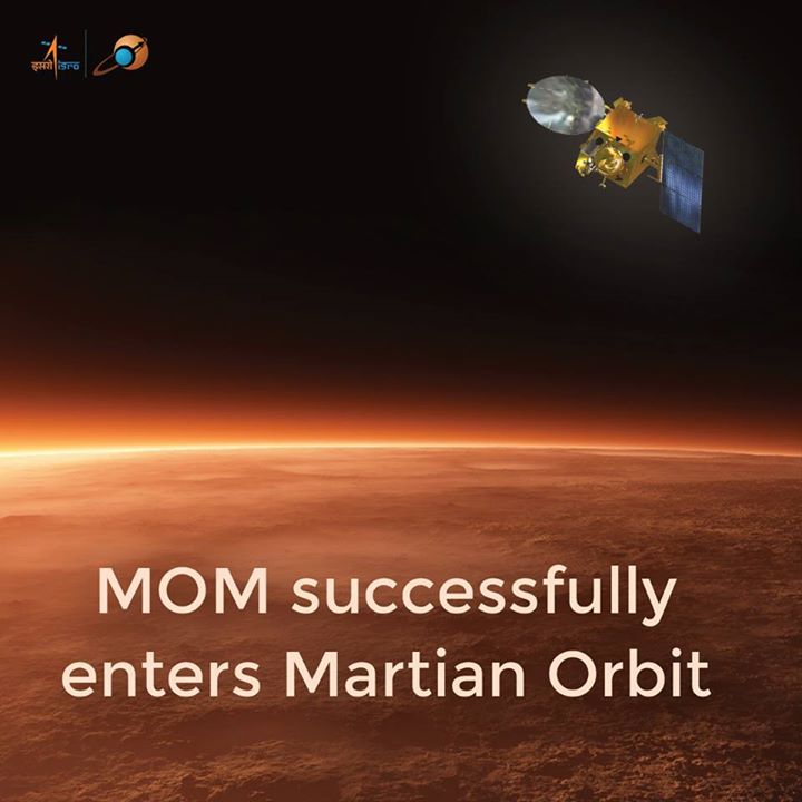We congratulate all scientists involved in mars mission....MOM successfully entered in Martian Orbit.. 

#martianorbit #india #success #1stcountryin1stattempt #4thinworld #ISRO #HISTORICALDAY #MissonMOM