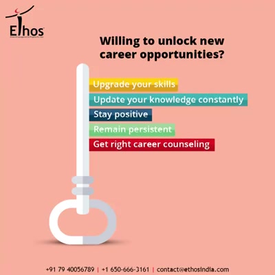 Are you trying to uncover the new avenues of career opportunities?

If yes then take a look at the things that you must do:

- Upgrade your skills
- Update your knowledge constantly
- Stay positive and beat the hopelessness
- Remain persistent and consistent
- Get the right kind of career counseling

#ThingsWeDo #CareForYourCareer #OurServices #CareerOpportunity #EthosIndia #Ahmedabad #EthosHR #Recruitment #CareerGuide #India